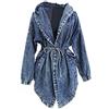 LATH.PIN Giacca di Jeans Taglie Forti Manica Lunga con Cappuccino Tasche Giubbino in Jeans Moda Jacket Trench Oversize Coat per Autunno Inverno (Taglia Unica, Blu)