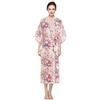 YAOMEI Donna Kimono Vestaglia Pigiama Sleepwear Lunga, di Seta Raso di Seta del Fiori di ciliegio-Stampato Robe Accappatoio Damigella d'Onore da Notte Pigiama, Versione estesa (Nero)