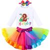 IBTOM CASTLE Neonato Primo Compleanno Bimba Arcobaleno Abito Manica Corta Stampa Pagliaccetto+Gonna Tutù +Papillon Fascia per Capelli Vestiti per Cerimonie da Bambina Battesimo Bianco - manica lunga 2 2Y