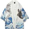 Vagbalena Cardigan Kimono da Uomo Cardigan Kimono alla Moda Giapponese Cappotto Cardigan Casual Coppia Giapponese Giacca Cardigan a Sette Maniche Accappatoio Giapponese (Bianco,L)