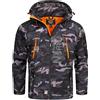 Geographical Norway Techno Men Distribrands - Giacca Softshell Zip Impermeabile Da Uomo - Cappuccio Traspirante - Giacca Tattico Antivento Calda Invernale (CAMO Nero/Arancione S)