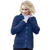 SAOL Cardigan da donna a nido d'ape, 100% lana merino irlandese lavorato a maglia con bottoni, Blu Atlantico., XX-Large