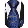 Barry.Wang - Set con cravatta da uomo in seta, con fazzoletto e gemelli, a righe, per matrimoni e feste, 3 pezzi, oro blu., Taglia unica