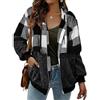 ABINGOO Cappotto Donna Casual Felpa con Cappuccio Giacca a Quadri Invernale Cerniera Giacche e Cappotti Vello Caldo Hoodies Outwear(nero-bianco,L).