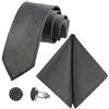 GASSANI Set Sottile Cravatta 3 Pezzi, Cravatta D Uomo Nera A Quadretti E Piccoli Pois, Cravatta Matrimonio Lunghezza Extra, Larghezza Slim 8 Cm, Con Pochette Taschino Fazzoletto E Gemelli