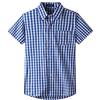 Spring&Gege Ragazzo Camicia Classica a Quadri in Cotone a Manica Corta per Bambino, Percalle Grande Blu, 9-10 Anni