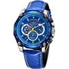 Haonb Orologi Da Polso,Orologio Meccanico Automatico A 6 Pin A 3 Occhi, Cintura Blu