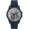 Armani Exchange Orologio da uomo, movimento automatico a tre lancette e cassa da 44 mm con cinturino in silicone, Blu scuro