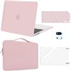 MOSISO Custodia Compatibile con MacBook Air 13 Cover M5 M4 M3 M2 2026 2025-2022 A3449 A3240 A3113 A2681,Case per MacBook Air 13,6'' &Sleeve Borsa&Copritastiera&Copri Webcam&Pellicola, Quarzo Rosa