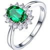 AMDXD Anelli da Donna Oro Bianco 18 Carati, Fede Matrimoniale Forma di Fiore Verde Smeraldo 0.64ct con Bianco Diamante Anelli Donna Taglia 5