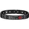 Supcare Bracciale Uomo Acciaio Personalizzato, Medico Emergenza Braccialetto Incisione Identificativo, Nero Bracciale Magnetico Uomo, 15-20 cm Bracciale Rigido Gioielli Uomo Donna
