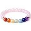 COAI Bracciale da Donna in Quarzo Rosa e Pietre dei Sette Chakra, Bracciale Chakar da Donna Bilanciamento Reiki