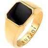 Kuzzoi Anello da uomo con sigillo dorato a forma di agteck con smalto nero in argento Sterling 925 placcato oro, 10 mm di larghezza, anello in oro lucido, e Placcato oro