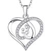 JO WISDOM Collana di Cuore Mamma Argento 925 Donna,Ciondolo con Catena Madre Figlia/Figlio Padre Famiglia Zirconia cubica AAA,Regalo per la Mamma