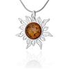 AMBEDORA, collana d'ambra da donna, argento 925, ciondolo a forma di sole d'ambra su catenina, set pronto da regalare