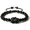 COAI Bracciale Unisex in Ossidiana Nera con Amuleto Volpe, Bracciale Regolabile in Pietre Naturali Taglia S