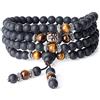 COAI Bracciale Collana 108 Perle Mala in Onice e Occhio di Tigre, Rosario Tibetano Unisex