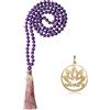 COAI Collana Mala 108 Grani di Pietra Dura Ametista con Nappa Rosa e Amuleto Namaste Fiore di Loto per Uomo e Donna