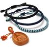 LUCKY BUDDHIST 3 Bracciali Tibetani Buddisti Regolabili - Bracciali in Corda Intrecciata per Uomo e Donna - Include Portachiavi Buddha in Legno
