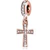 Eusense Charm Croce in Oro Rosa, Bead Croce in Argento Sterling Compatibile con Bracciale Europeo