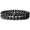 COAI Set Due Bracciali da Uomo in Onice Opaca e Amuleto Teschio, Bracciali in Pietre Naturali con Inserti in Rame e Zirconi L