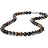 GAVU Collana da Uomo in Pietre Dure Ematite Occhio di Tigre e Ossidiana, Collana di Perline 8mm da Uomo 55cm