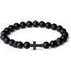 COAI Bracciale da Uomo in Onice Opaco con Charm Croce, Bracciale Crocifisso da Uomo con Perline di Pietre Dure Naturali, Taglia L