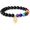 COAI Bracciale Mano di Fatima con Perle in Tormalina Nera e Pietre Sette Chakra Taglia M