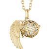 Morella Collana Catenina donna angelo custode in acciaio inox oro 70 cm con ciondolo ad ali di angelo e sfera zirconi bianchi 16 mm in sacchetto di velluto