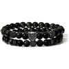 COAI Set Due Bracciali da Uomo con Perle in Ossidiana e Amuleto Leone