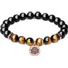 COAI Bracciale da Donna con Perline di Tormalina Nera e Occhio di Tigre, Bracciale Tormalina Nera con Charm Loto da Donna