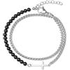 GAVU Bracciale Croce da Uomo Multistrato con Perle e Cristalli Naturali e Catena in Acciaio Inossidabile, Bracciale da Uomo con Charm Croce, Malachite, Howlite, Onice Opaco