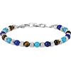 GAVU Bracciale da Uomo con Perline di Occhio di Tigre, Lapislazzuli e Turchese Sintetico, Bracciale Pietre Dure e Pepite Quadrate di Acciaio Inox da Uomo