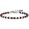 GAVU Bracciale da Uomo con Perline di Occhio di Tigre Rosso e Pepite Quadrate di Acciaio Inox