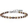 GAVU Bracciale da Uomo con Perline di Pietre Naturali Cristalli Curativi e Pepite Quadrate di Acciaio Inox