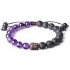 COAI Bracciale Regolabile Unisex in Pietra Lavica e Ametista, Bracciale Mala in Pietre Benefiche con Inserto Testa del Buddha