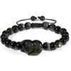 COAI Bracciale Unisex in Ossidiana Oro con Amuleto Volpe, Bracciale Regolabile in Pietre Naturali Taglia S