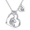 TINGN Collana Unicorno con Iniziale - Ciondolo Cuore Placcato Oro Bianco 14k CZ per Ragazze, Gioielli da Donna Compleanno