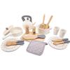 Woet® Set da cucina con stoviglie giocattolo in legno, 20 pezzi | Set da cucina giocattolo in legno, pentole, padelle, piatti e stoviglie, accessori da cucina, gioco di imitazione, da 2 anni