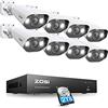 ZOSI C182, set di telecamere di sorveglianza 4K, 8 X 8 MP PoE IP Bullet Camera di sorveglianza esterna con 8 CH 2 TB HDD NVR, riconoscimento personale intelligente, audio a 2 vie, visione notturna a