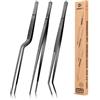 BUNDLEPRO Set di pinzette da cucina, pinze professionali per alimenti in acciaio inox, pinzetta da cucina nera lunga per cucinare, impiattare, decorare e barbecue (NERO, 25,5 CM)