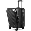 LEVEL8 Valigia Bagaglio a Mano 55CM Espandibile Valigia Trolley Rigido Ultra Leggero in ABS+PC Valigie con Chiusura TSA e 4 Ruote Doppie Girevoli, 55x37x25CM, 42L, Nero