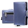 Bronzi Nuovo Portafoglio Porta Carte Credito - Portafoglio Uomo Donna Slim Portacarte - Mini Porta Tessere - Protezione RFID Portatessere Carbon - Design Smart Italiano (Blu)