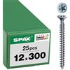 Spax 1201011203005 - Viti per costruzioni in legno, 12,0 x 300 mm, 25 pezzi, T-STAR Plus, a testa svasata con nervature di fresatura, filettatura completa, punta CUT, Wrox A3J, 1201011203005