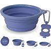 Bonza Medium Collapsible Dog Bowl 750 mL, Sturdy Reinforced Rim, Includes Carabiner & Water Bottle Holder Keychain, Periwinkle