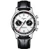 Sugess Orologio Meccanico Uomo Cronografo Seagull Movimento Orologi da Polso Impermeabile Zaffiro Lancette Luminose (Bianco)