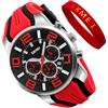SKMEI Orologio da uomo con cinturino in silicone, impermeabile, sportivo, alla moda, casual, grande, con cronografo, lussuoso, luminoso, analogico, al quarzo, nero, idea regalo, G9128rosso, Moda