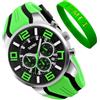 SKMEI Orologio da uomo con cinturino in silicone, impermeabile, sportivo, alla moda, casual, grande, con cronografo, lussuoso, luminoso, analogico, al quarzo, nero, idea regalo, G9128verde, Moda
