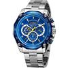 Haonb Orologi Da Polso,Orologio Meccanico Automatico A 3 Pin A 6 Occhi, Blu Argento