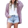 kinstell Cardigan da donna a maniche lunghe con maniche a pipistrello, aperto sul davanti, lavorato a uncinetto, leggero, oversize, lavorato a maglia, Viola, L